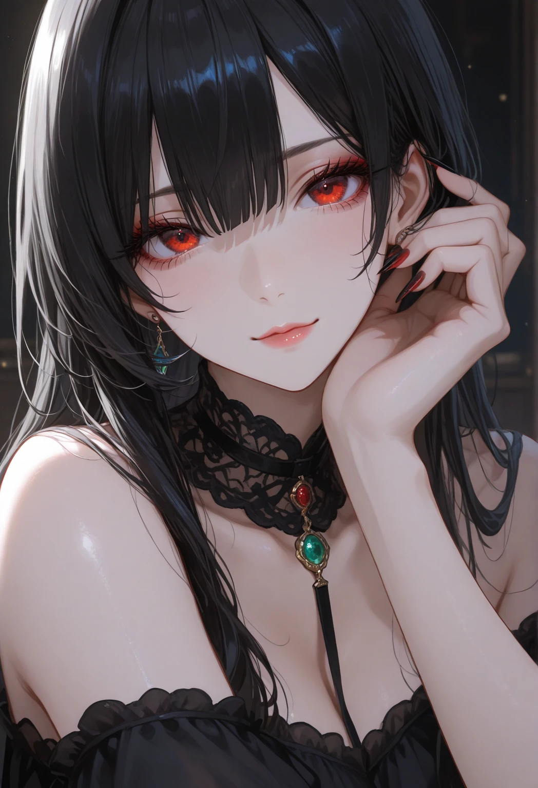 NSFW, short boy, feminine small shotacon, holding crow pet, small fragile body, black fur-lined clothes hanging on the shoulder, little to no clothes (showing core body), black hair, very messy mullet hair, bangs, shining crimson eyes, masterpiece, 8k, photorealistic, chiaroscuro lighting, dramatic shadows, cinematic composition, coast background, wearing black short, sharp black nails