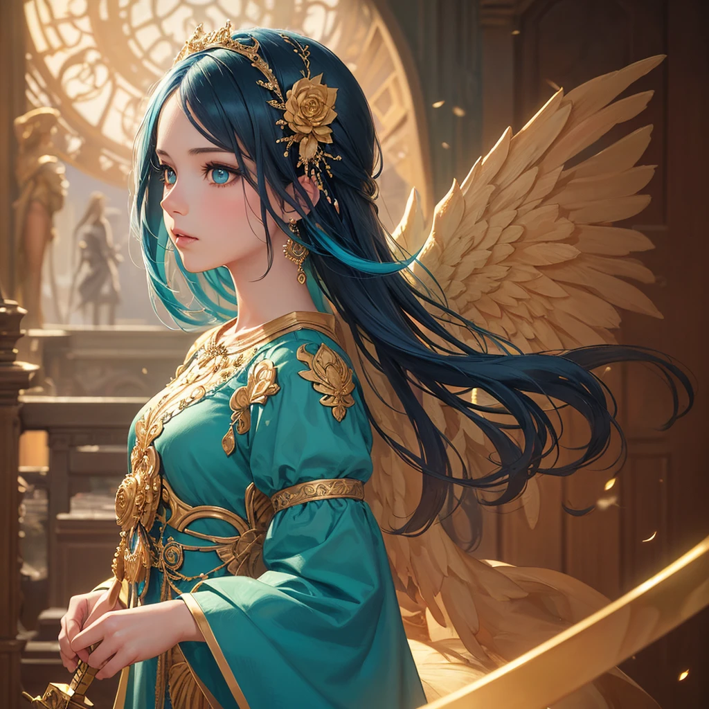 A black and gold tarot card, (Exposed breasts:2.3),(off shoulders:1.1),Cleavage,深V,beautiful celestial mage,a beautiful fantasy empress,tarot design, tarot card art, high detaild + tarot cards, art nouveau tarot style, art deco shaman, tarot card art, tarot design,