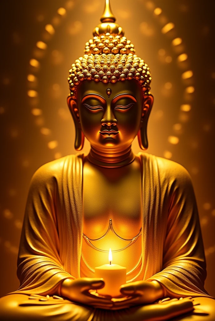 Generate an image that has a Golden Buddha, that has sparkles and light.