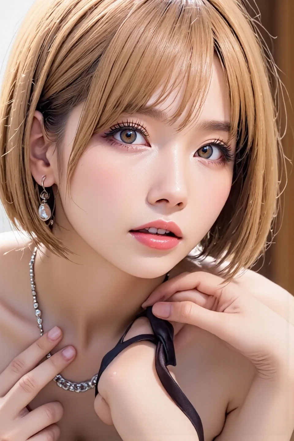 best quality, photorealistic, 8k, high res, 1girl, woman, (skindentation), (portrait:0.6), gorgeous, ((whitebackground, green bikini, small breast:1.75)), (short wavy blonde hair, parted bangs:1.6), looking at viewer,  (1girl eyes looking at viewer:1.6), photorealistic, (bokeh), (floating hair, parted lips, closed mouth:1.3), gorgeous, pureerosface_v1:1, 