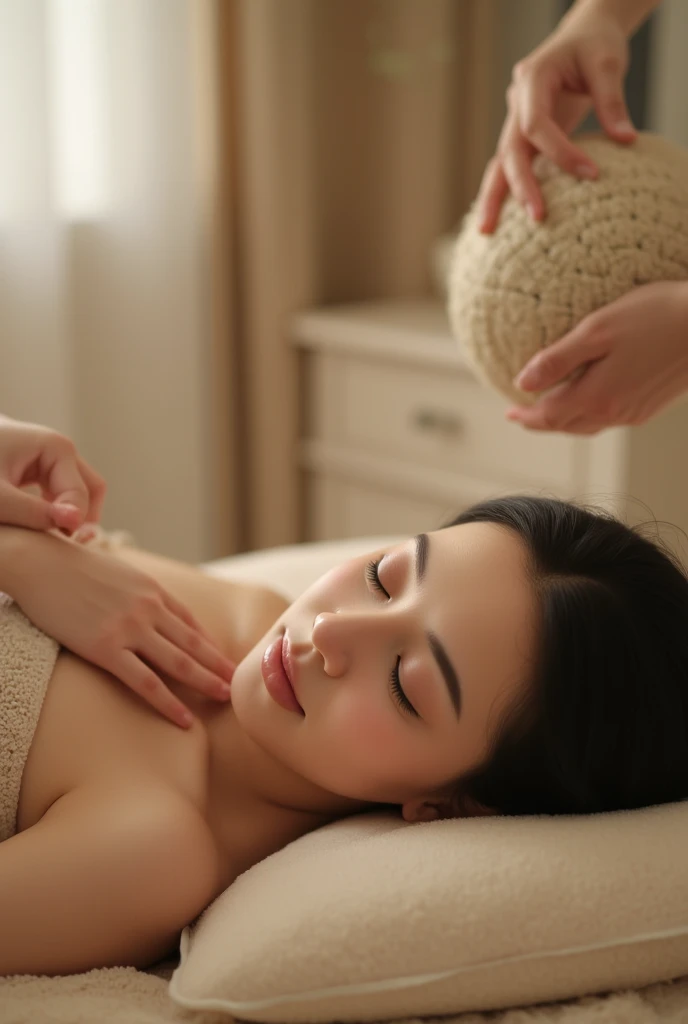 Woman receiving oil massage