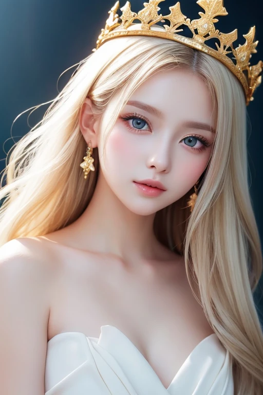 Ultra-detailed complex 3D rendering of the face, (Colossal: 8.8), (masterpiece, top quality, octane rendering, 8K), glamour shot full body image, cleavage, (highly detailed skin: 1.2), (exposure: 1.1), (blonde), (wearing a plummet tank top of gold silk: 1.5)), blonde hair, beautiful Caucasian woman with full soft breasts and white skin, one with big ass, long braided hair, big breasts, dynamic angle, mystical expression, ultra-realistic photography, (((((portrait))), bare feet, futuristic city background, facial muscles, detailed and beautiful queen tiara, in the style of Marvel Comics, clear focus, studio photography, intricate details, highly detailed, detailed yellow eyes, sharp focus, digital rendering, professional, abs, ((((sexy pose))), natural jungle, open mouth lightly, mansle, open crotch, seductive look, angel ring, detailed angel wings, angel ring, detailed mouth inside,
