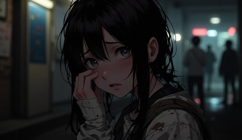 ,Masterpiece, Best quality,8K, 超高分辨率,In nostalgic rain alleys,Light rain continued under the gloomy sky。A teenager crouches in a damp corner,Gripping the broken music box tightly,A sad melody came from the music box。His eye sockets were red and swollen,Tears and rain intertwine into a sad picture。