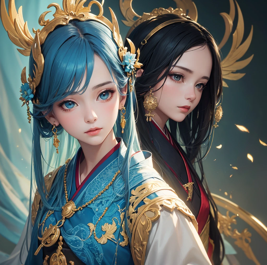 Overall details of a beautiful painting, couple, deep message,chinese fantasy style