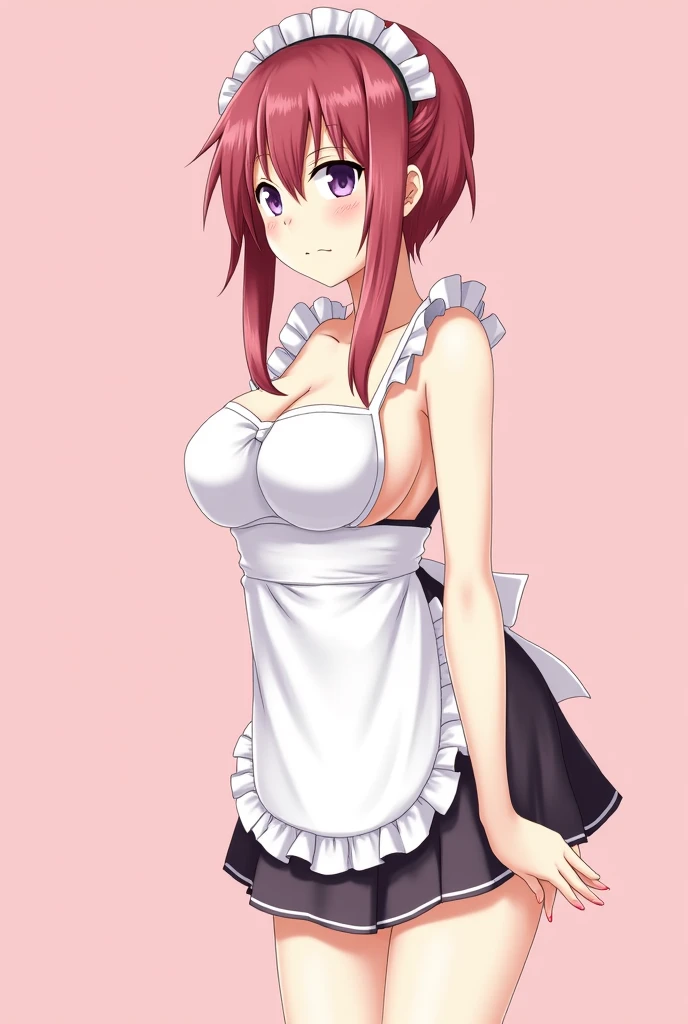 In a transparent background、A beautiful maid drawn in the style of an anime is standing.。She opens her pussy with her hands、No hair grows。Her expression is calm、It looks like you're a little embarrassed。Her maid outfit is carefully drawn down to the last detail.