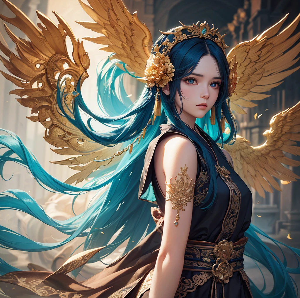 (((Masterpiece))), (((opulent))), (((Best quality))), ((Ultra-detailed)), (Highly detailed CG illustration), ((An extremely delicate and beautiful)), Cinematic light. Create stunning fantasy artwork,Imitate the style of the currently popular genre masters. The artwork should contain rich and ornate elements of mythological fantasy and fairy tale fantasy,And with colorful rainbow accents and deep gemstone tones. ((Use the rainbow as the main color scheme.)) The character in the work is a delicate but strong petite character,Exudes an aura of mystery and magic. Pay close attention to intricate facial features, For example, captivating eyes with bright colors and bold shadows. The character's clothes should be designed with gossamer feathers, Silk, Amazing embroidery, and subtle iridescent details. merging (((Translucent rainbow))), Dreamy colors, Dynamic lighting, and detailed background elements,Create a sense of awe and immersion. ((These include colorful flying magical birds and jewel-hued rainbow butterflies that exude magical halos.)) Consider the latest trends in fantasy art, such as incorporating unique lighting effects, Explore dynamic and compelling compositional techniques, And try a unique color palette. Take inspiration from top artists on ArtStation and Midjourney. camera: Choose an angle that highlights the beauty of the characters and enhances the magical majesty of the artwork. lighting: Create depth and atmosphere with atmospheric lighting technology. Resolution: Aim for high-resolution artwork,to showcase intricate detail and clarity. Artistic inspiration: Get inspiration from popular artists on ArtStation, Explore different styles, genre, and the theme.
