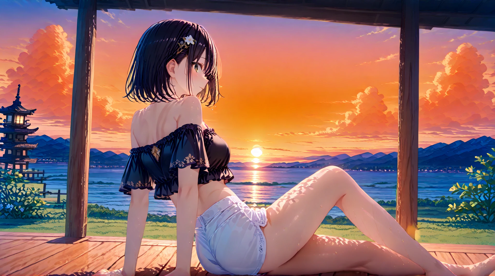 ((Highest quality)), ((masterpiece)), (detailed),(Perfect Face),lofi sunset relax