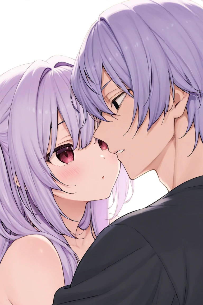 Inji,1 girl,1 boy,Embrace,purple_hair,purple_eye,very_length_hair,gray_hair,Braiding_ponytail,Big Target_chest,slope_hair,