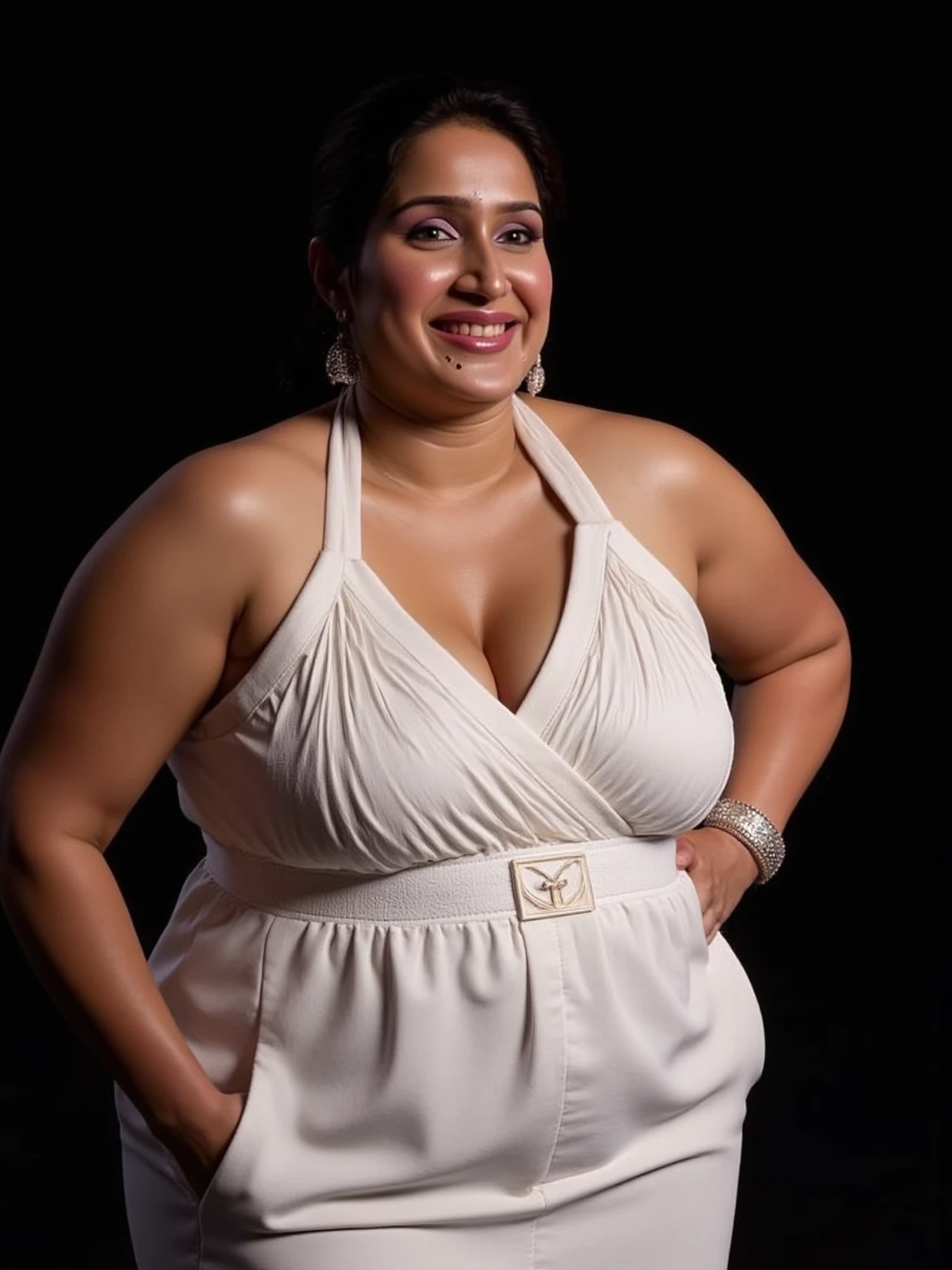RAW PHOTO, her name is Alejandra, high quality, 1 old woman, ((58-year-old plus sized body latina woman)), (((58 years old))), ((plus sized)), (((chubby body))), ((wrinkled body)), (((old body))), ((long hair)), wearing stylish fashionable office wear different colored, POSE: dynamic pose, BREAK, BACKGROUND: outdoor: cafe, film grain, full body