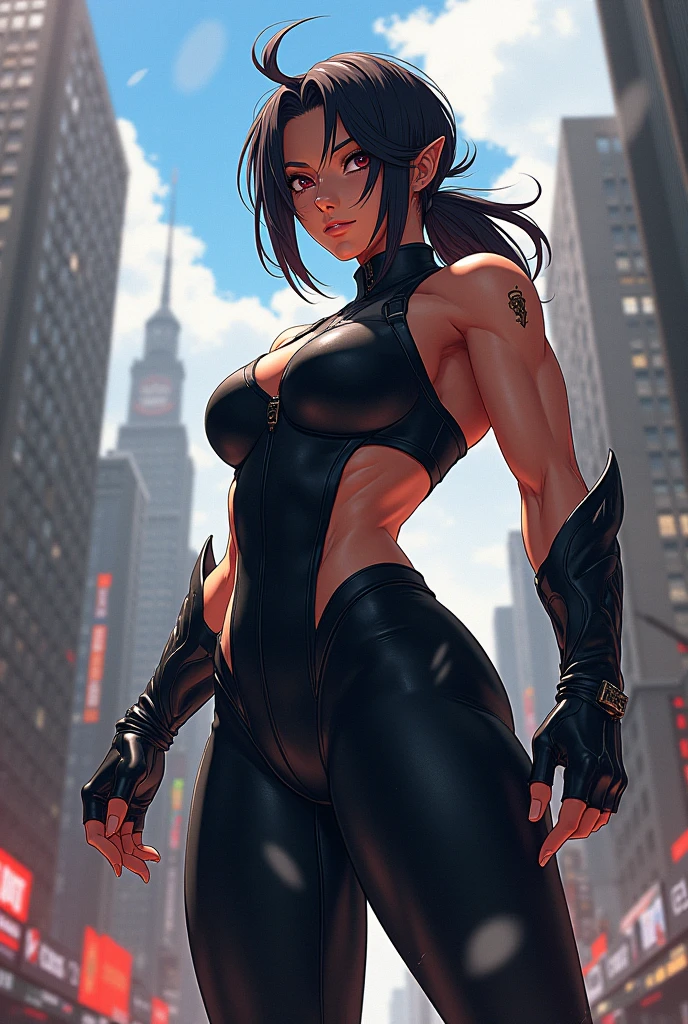 A superheroine wearing skimpy outfit, sleeveless, long hair,dark skin, flying through city, chasing villains, no cape, no mask, dynamic pose, 3d, (8k), detailed texture,(hyperdetailed), (photo realistic), cinematic light, cinematic action, highly detailed, realistic, Isometric, full body, in frame, driven expression, dark theme, (extremely detailed eyes), detailed symmetric realistic face, extremely detailed natural texture, masterpiece, extremely detailed, amazing, fine detail, rich colors, hyper realistic lifelike texture, dramatic lighting, unreal engine, trending on art station, photo realistic, RAW photo, high quality, high res, sharp focus, extremely detailed, cinematic lighting, 8k, high definition, cinematic, neoprene, unreal engine 5, ultra sharp focus