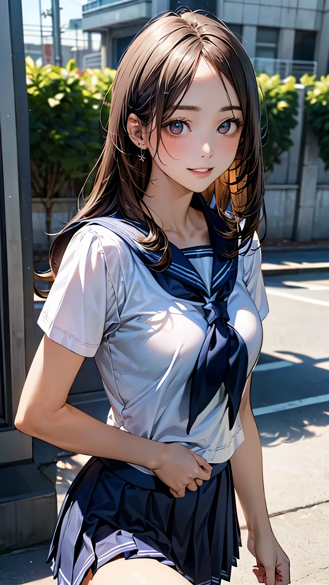 masterpiece, best quality, (photo realistic:1.6), 1girl,solo, embarrassed smile,looking at viewer, (Middle school students:1.3)