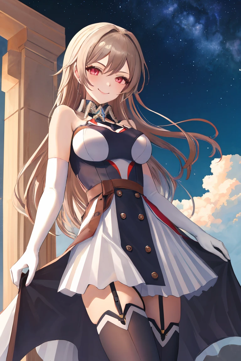 araffed asian woman in a corset and stockings posing for a picture, anime girl cosplay, anime cosplay, cosplay, elegant glamourous cosplay, cosplayer, sexy dress, high quality costume, professional cosplay, seductive anime girl, ayaka cosplay, fantasy outfit, cosplay photo, very tight corset, smooth white tight clothes suit, white skirt and barechest, publicity cosplay