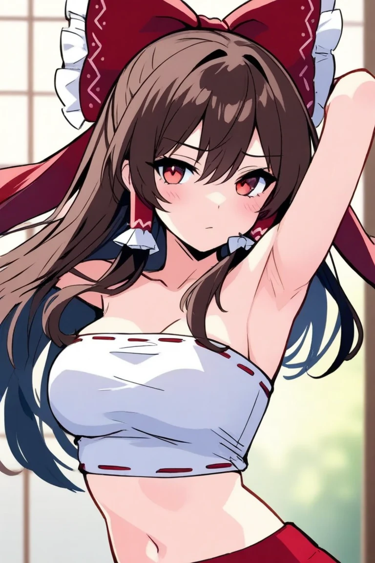 ((masterpiece、highest quality))、1 girl、Daiwa Scarlet、horse ear、Horse Girl、brown hair、long_hair、twin tails、red_eyes、Pupil of the slit、tiara、very_long_hair、hair_intakes,(((NSFW))),(((A big one penis 1 girl in the crotch))),gigantic breasts, cleavage,hands on own hips,(((red bikini swimwear shift)))