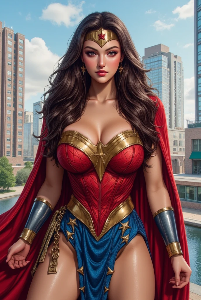 (best quality,4k,8k,highres,masterpiece:1.2),ultra-detailed,(realistic,photorealistic,photo-realistic:1.37),Sexy Italian super heroine,beautiful detailed eyes,beautiful detailed lips,extremely detailed eyes and face,longeyelashes,fit and athletic body,confident and charismatic appearance,Italian flag inspired costume,striking red and green color scheme,leather texture,shiny metallic elements,swooshing cape in motion,dynamic action pose,fierce and determined expression,cityscape background with iconic landmarks of Italy,sunlit golden hour lighting,contrasting shadows and highlights,dramatic atmospheric perspective,comic book style art with vibrant color gradation,marvelous dynamic linework,stylish and chic fashion influences,romantic and passionate vibe,charming and captivating composition,rich and vivid color palette,attention-grabbing visual impact,remarkable attention to detail,exquisite artistry and craftsmanship. (Ancient Roman theme)