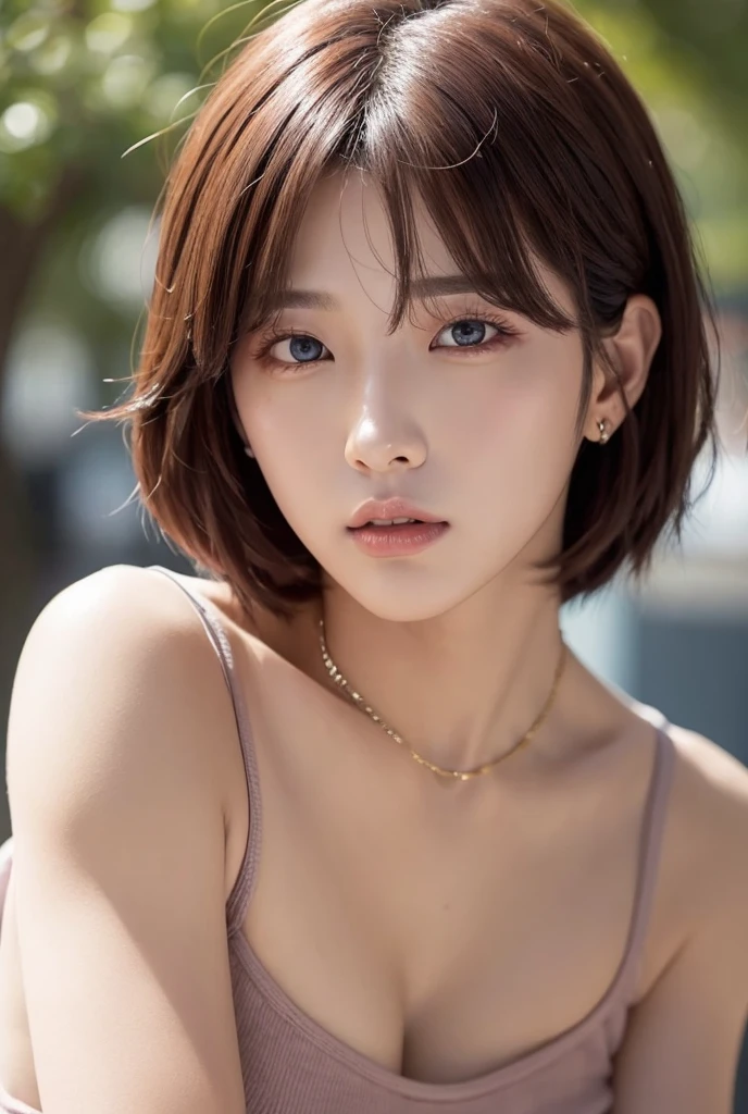 (photorealistic, 32k, RAW photo, best quality: 1.5), (masterpiece:1.3), (absurdres, attractive, ultra high resolution, ultra realistic, highly detailed, golden ratio, ultra detailed, super fucking beautiful detailed face), natural makeup, detailed cloth texture, detailed hair texture, beautiful detailed fullbody, Perfect female body, accurate, Anatomically correct, Highly detailed face and skin texture, (beautiful hands), (realistic skin), (beautiful pale skin:1.1),  (Perfect dynamic composition, looking at viewer), (cowboy shot:1.3),  
BREAK, 
realistic eyes, beautiful detailed eyes, symmetric eyes, Light Brown eyes, Double eyelids, Thin eyebrows, (Glossy lips:1.4), ((A face with waiting for a kiss:1.2)), (blush:1.1), 
BREAK, 
((short hair, bob, Dark blonde hair, bangs:1.2)), (French Maid Uniform:1.4)