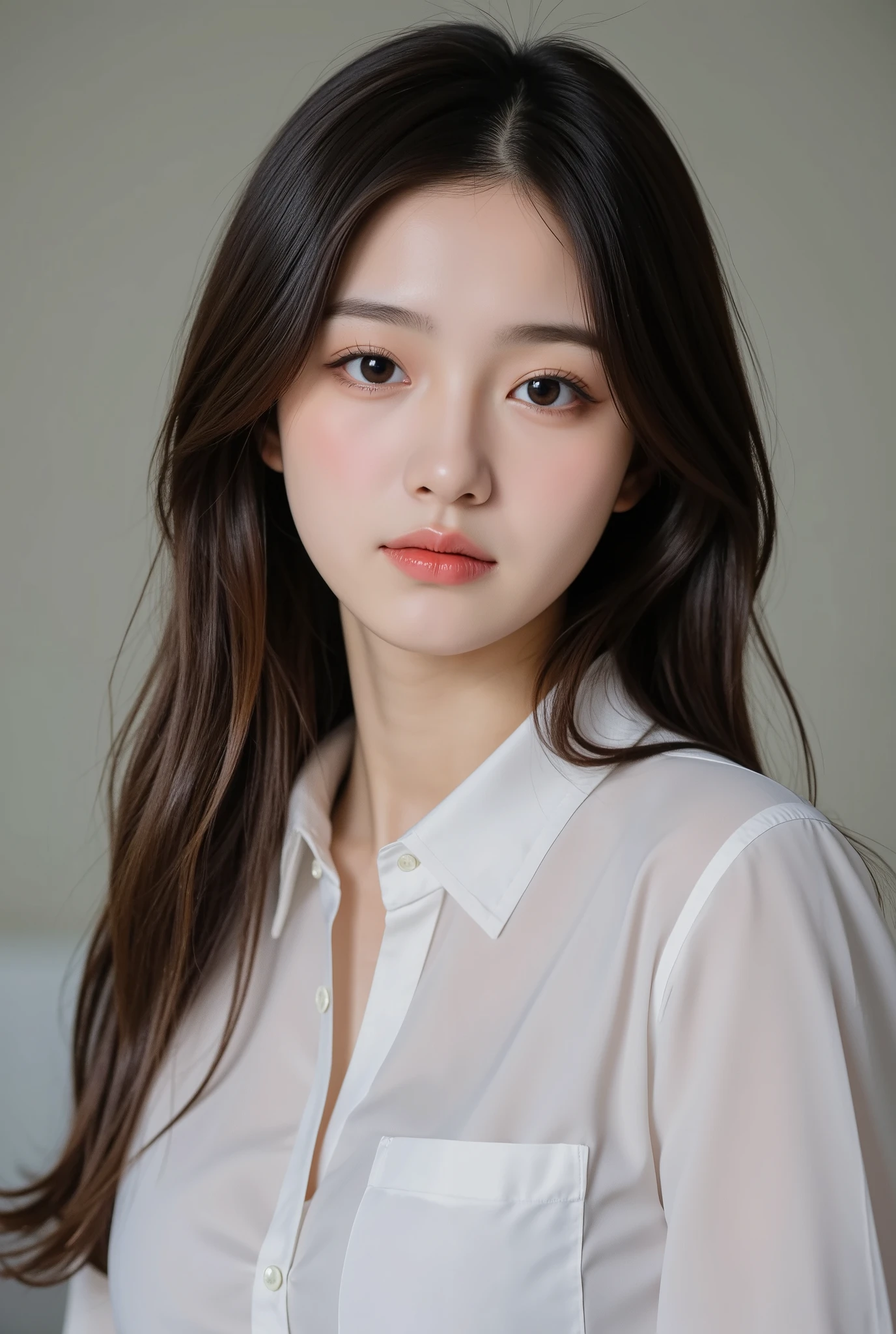 realistic photos of (1 cute Korean star) Shoulder-length hair, thin makeup, medium breasts size, tie shirt, in Italy, clear facial features, 35mm, f/4.0, Canon, bokeh, UHD, masterpiece, high quality, highres, 16k