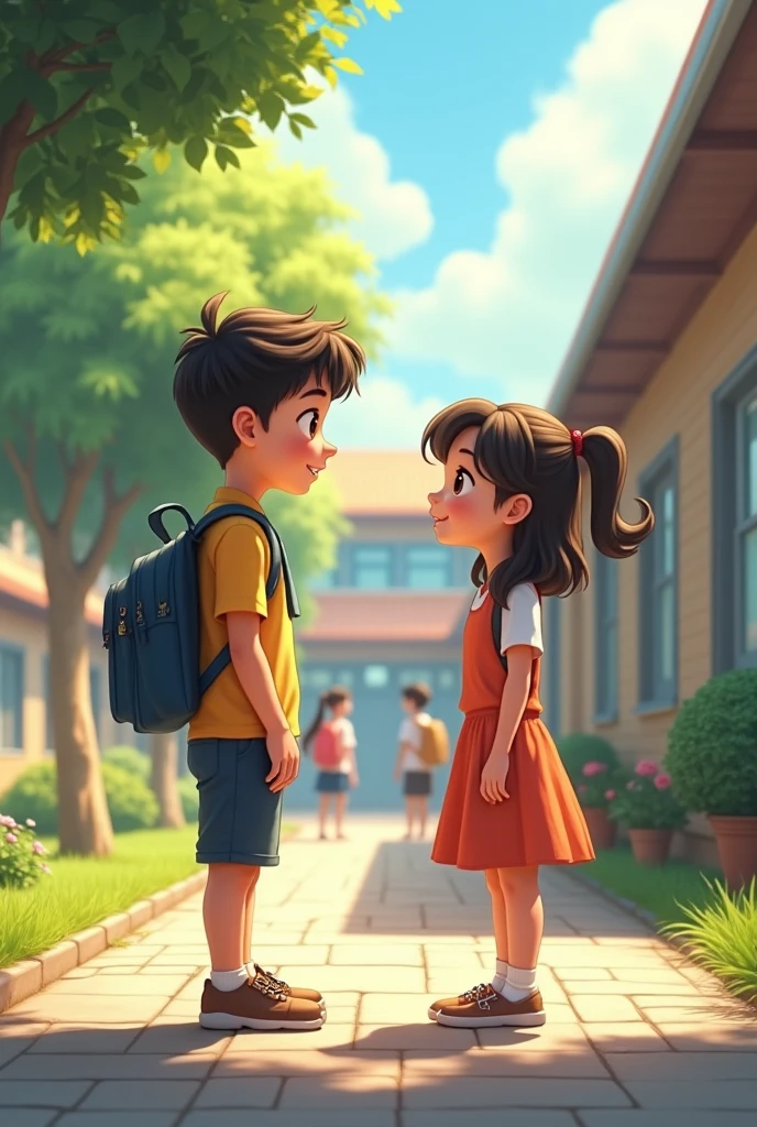 A child is going to school from his home, his mother is preparing the child for school, the child is going from home to school