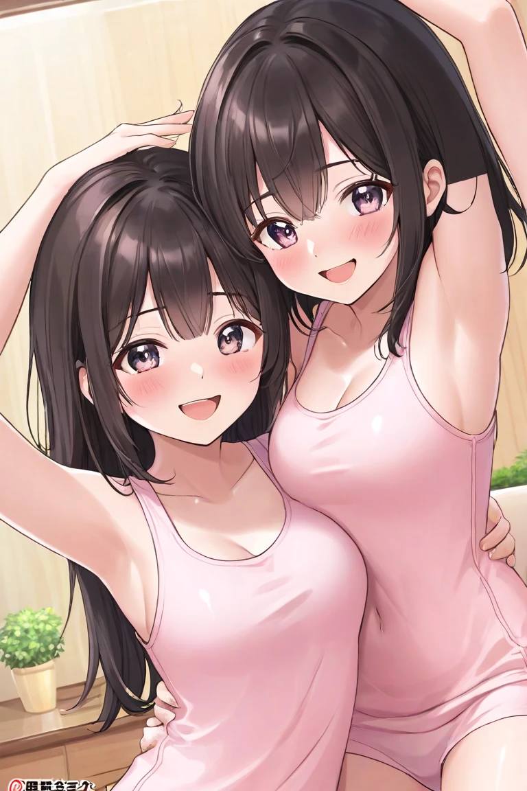 (Two Loli:1.5), (baggy:1.4), (Pink Tank Top:1.3), (White pleated underwear:1.3), (erection&ejaculation:1.2), (Looking up:1.4), The wind is blowing, (((Highest quality))), (((masterpiece))), (((Super detailed))), (skinny:1.3), ((Smooth Hair)), (The wind is blowing), ((Black Hair)), Wine red eyes, Arms back, ((smile)), (Saliva dripping from the mouth), ((Earrings)), blue sky, Grass, (Kiss on the lips), Underarm, Sweaty skin, ((Wet clothes)), Nipples, center, (Shooting from below),