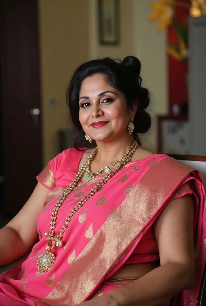 meenaav in sari ,beautiful female, attractive feminine curves,smiling