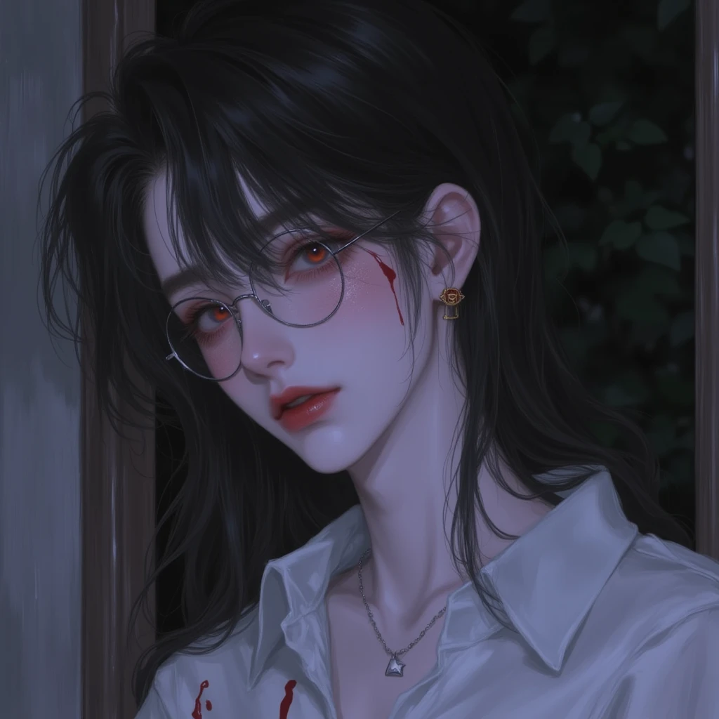 (masterpiece, best quality, ultra-detailed, best shadow), (detailed background,dark fantasy), (beautiful detailed face), high contrast, (best illumination, an extremely delicate and beautiful), ((cinematic light)), colorful, hyper detail, dramatic light, intricate details, (1 girl, solo,black hair, sharp face,low twintails,red eyes, hair between eyes,dynamic angle), blood splatter, swirling black light around the character, depth of field,black light particles,(broken glass),magic circle,