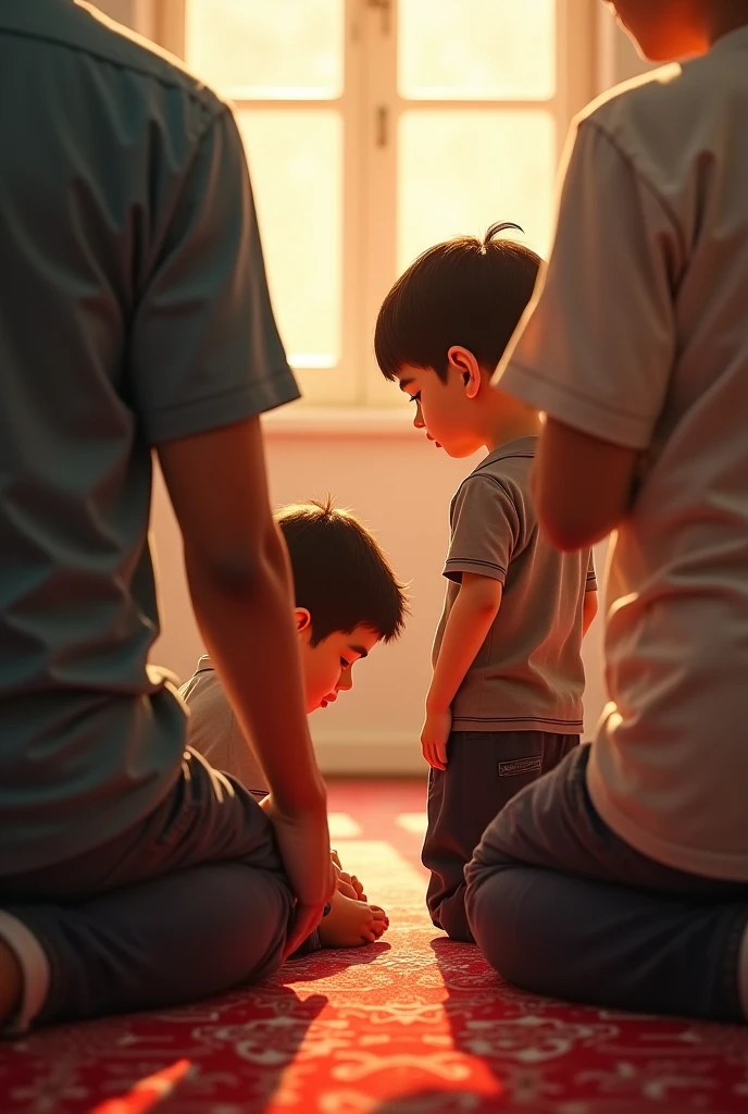 The little boy is praying namaz