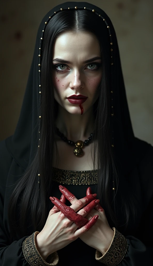 nsfw, porn, topless, blood, horror, fang, vampire, hijabi, Absurd, ultra-detailed, high quality, masterpiece, detailed face, beautiful eyes(detailed eyes)