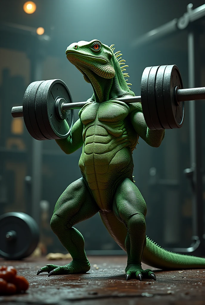 Kermit the Frog doing deadlifts at a luxury gym, portra 400, gym shot --auto --s2