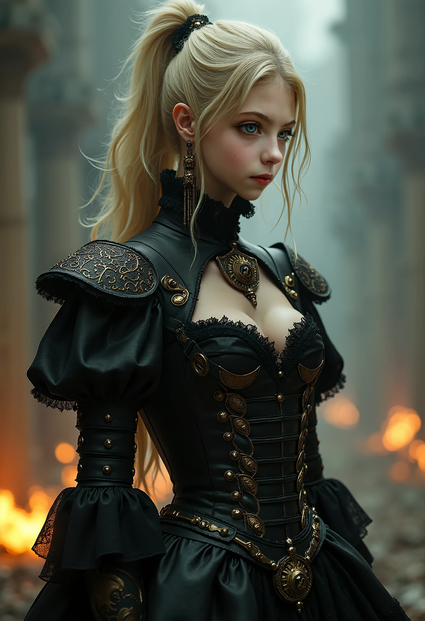 ((best quality)), ((masterpiece)), (detailed), an empty vacant throne, grand in scale and intricacy, blurring the lines between throne and shrine, occult aesthetic, occult, detailed and intricate steampunk and detailed gothic, NSFW, Very dramatic and cinematic lighting, cosmic horror, grim dark, Red and white with a sense of technology, side-lighting, perfect face, a beaituful goddess valkyrie enshrined in armour, Bloodborne inspired valkyrie, occult aesthetic, occult, detailed and intricate steampunk and detailed gothic, Very dramatic and cinematic lighting, cosmic horror, grim dark, Red and white with a sense of technology, side-lighting, NSFW, gothic lolita, beautiful small breasts, full body, whole body, body