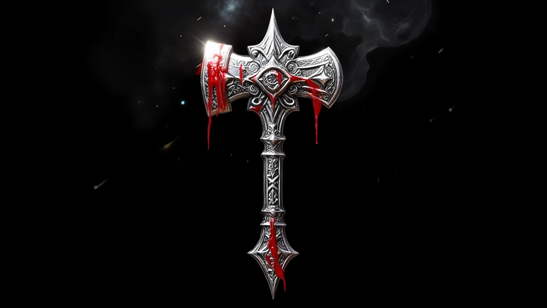 corporate_logo, black_background, gothic_styled, silver_bloodstained_warhammer logo