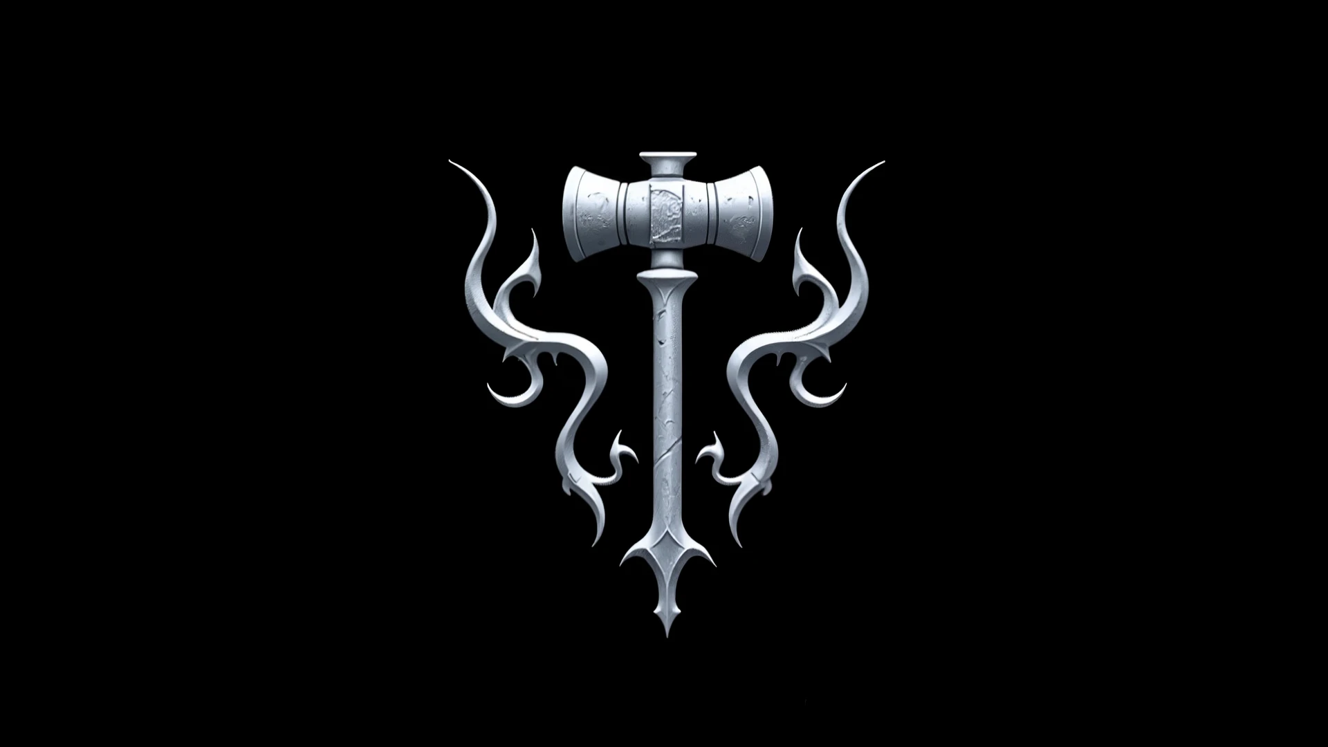 corporate_logo, black_background, gothic_styled, silver_bloodstained_warhammer,  Gothic barbarian look and feel
