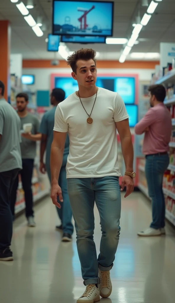 Sexy man in a shopping mall with his pants down showing his sexy and 
