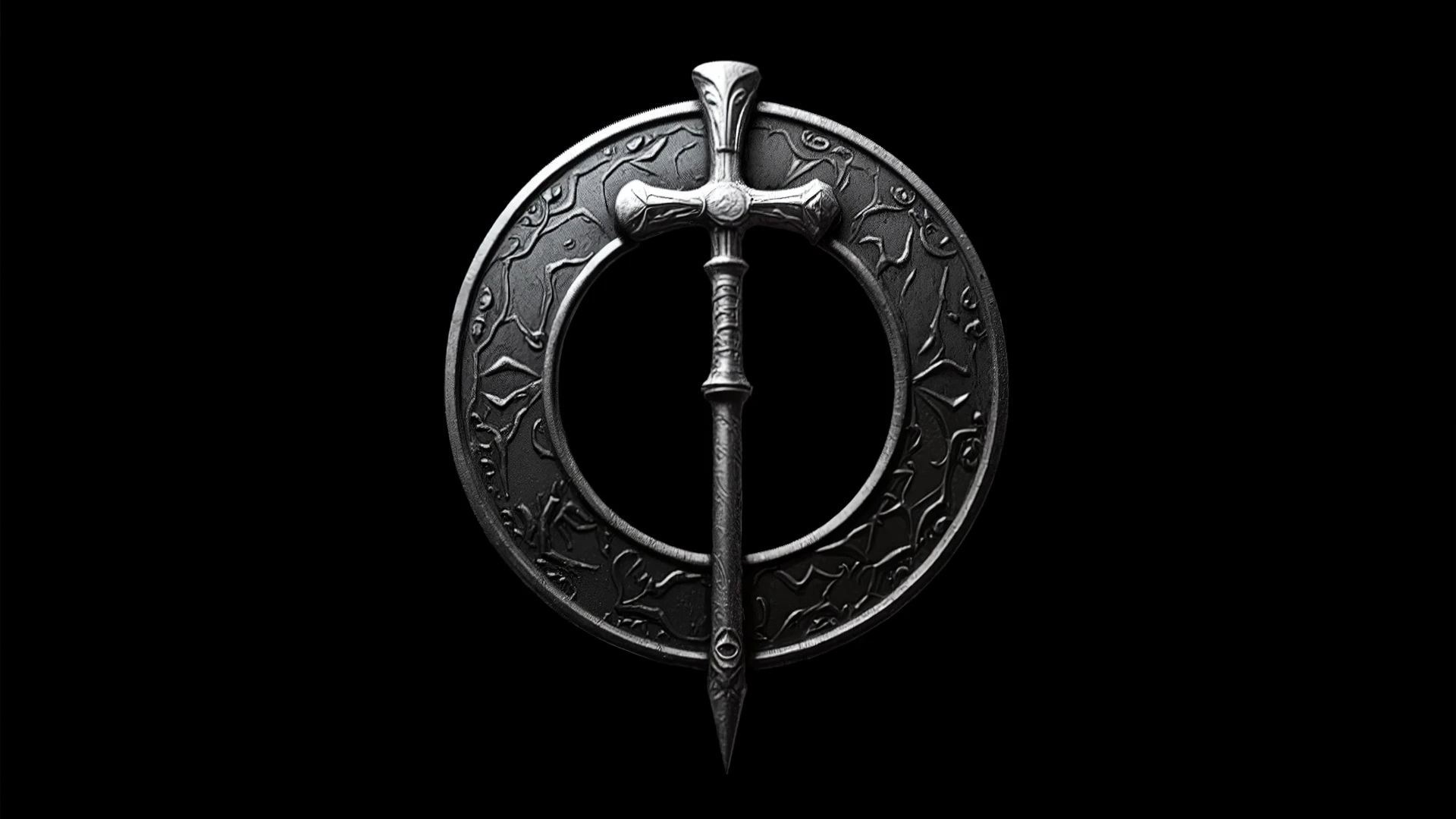 corporate_logo, black_background, gothic_styled, silver_bloodstained_warhammer, Gothic barbarian look and feel
