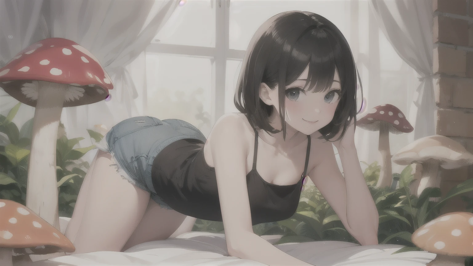 ((((whole body 1.4))))、(logo、masterpiece、8K、smile、camisole、pink sneakers、((closets down))、Breasts exposed、wonderful、最high quality、フォトリアリスティックでvery detailedな CG 統合 8k 壁紙、high quality、very detailed、Narrative poem、particle effects、dynamic effects、written boundary depth、cinematic light、Lens flare、ray tracing)、fantasy、black haired、short hair、beautiful face、real face、beautiful details eyes beautiful skin)、髪がWindで踊る、Hair flutters in Wind、hair bounces、sunrise、sun on background、Wind、city、crawl on all fours