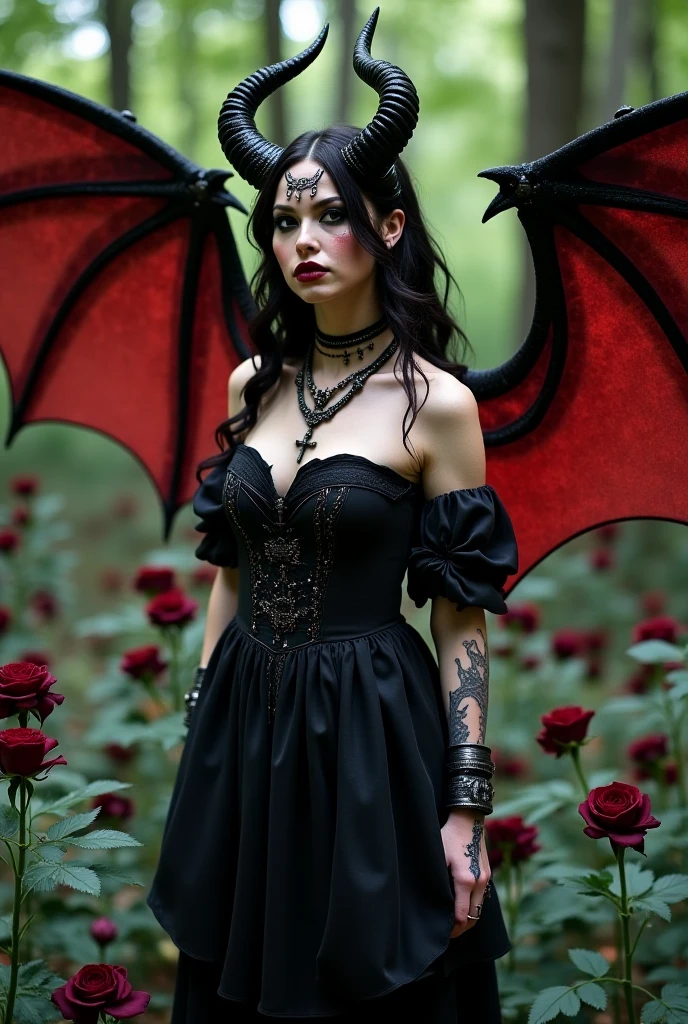 Very young girl, young girl, very young teen, Young lively teen girl undergoing a transformation into an evil demonic Vampire, female, long dark hair, pasty pale ghastly skin, red eyes, vampire fans, very long canine teeth becoming fangs, elegant flowing renaissance era black dress, Romanian, dark castle, nighttime, moonlight, dimly lit, horror, threatening to bite you, bearing her fangs, huge leathery bat wings, close, very close, Vampire bite scene, long black obsidian horns, red-tinged skin, massive breast expansion, huge breast implants