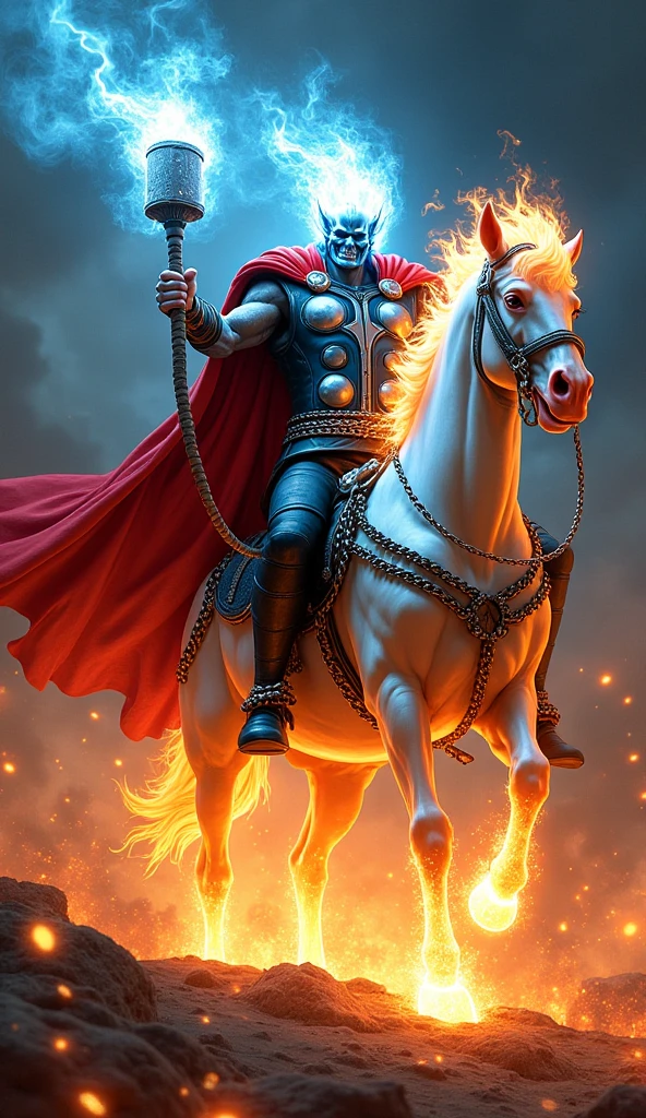 ((God Father's,Style like (Zeus),He handle Thandar Lighting Hammer,Ride Mechanical Horse(Made with Iron,Machine, Vessel,High Detailed, Strong,),4k, Scientific,Old Mountain Background, Desert, Lighting masterpiece, Cenimatic Lighting, masterpiece,Best quality, Masterpiece:1.3))