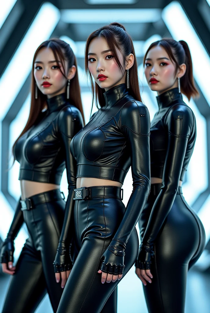 aristocrat girl, beautiful, slender, sexy, elastic breasts, fifth breast size, makeup, earrings, choker, futuristic style, futuristic one-piece tight suit, tight jacket, tight pants, chest neckline, thigh neckline,