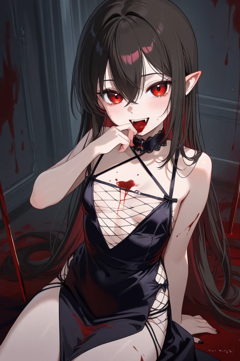 anime girl with blood eyes sitting in a dark cave, demon anime girl, gothic maiden anime girl, dark fantasy horror art, demon girl, dark but detailed digital art, dark fantasy art, portrait of a dark fantasy nymph, dark fantasy style art, infernal nymph!!!, anime monster girl, dark fantasy digital art, fantasy dark art