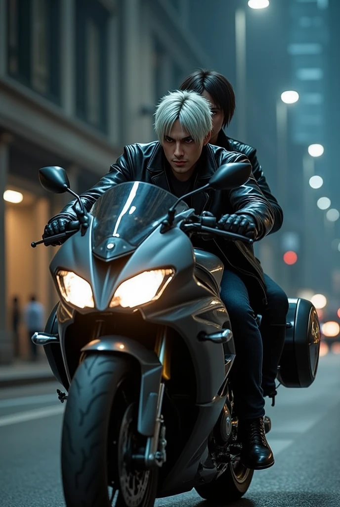 Change background,Two boys Cyberpunk,with sunglasses, white hair,8k