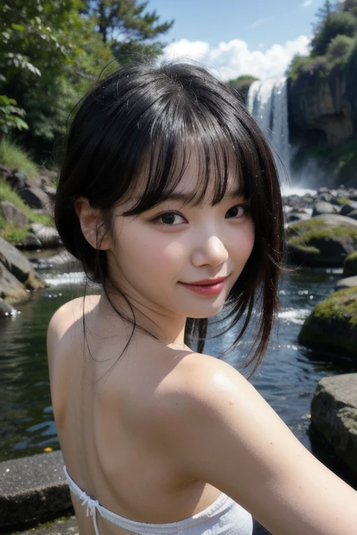 extra detailed body、extra detailed face、best qualtiy:1.2)、femele、looking at the viewers、(JINS)、(Waterfall and lake in the background:1.4)、full body Esbian、Precise proportions、(Japan Person Model)、18 year old girl、Slim model、小柄、Hair that flutters in the wind、long legged、small ass、red blush、full of shyness、鎖骨、abdominals、Double weave、A Japanese Lady、beautiful and delicate face、fair white skin、authentic skin、(详细的脸)、Well-formed round face、pores、超A high resolution、 8K、parameters Best quality、masterpiece、(realisitic:2.0)、detaileds、Skin Details、Brunette Straight Hair、beautidful eyes、An Asian girl、Slimed、girlfriend、Beautiful fece、Beautiful fece、Studio Lighting、(((erectile nipple)))、Natural abs、bangss、bare shoulders、hair between eye、lightbrown hair、oval-face、二重まぶた、Eye in the center、独奏、((Thin natural pink areola))、delicate and sexy(鎖骨:1.3)、(shinny skin:0.8)、(masterpiece:1.4)、(top-quality:1.4)、natural(Perfect breasts with good shape:1.25)、shiny lip、(SFW)、Sweat muscles(One nipple on one breast)、((small tits))、((small areolas))