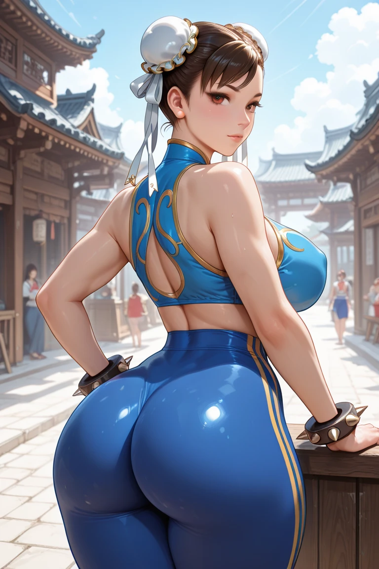 (Very detailed,Highest quality,4K,8K,16K,High resolution,masterpiece:1.5), (Perfect hands,Perfect Legs), (Realistic,photoRealistic,photo-Realistic:1.37),
One beautiful woman, Chunli, Chunli, Street Fighter, ((Blue Chinese Dress)), ((stockings)),
Beautifully detailed sweat glands, Smooth skin texture, Carefully drawn,
Outstanding proportions, Lively expressions, (Big Breasts), (Big Ass), ((Sticky with sweat)), In a sexy pose,
Outdoor, Chinese back alley at night,