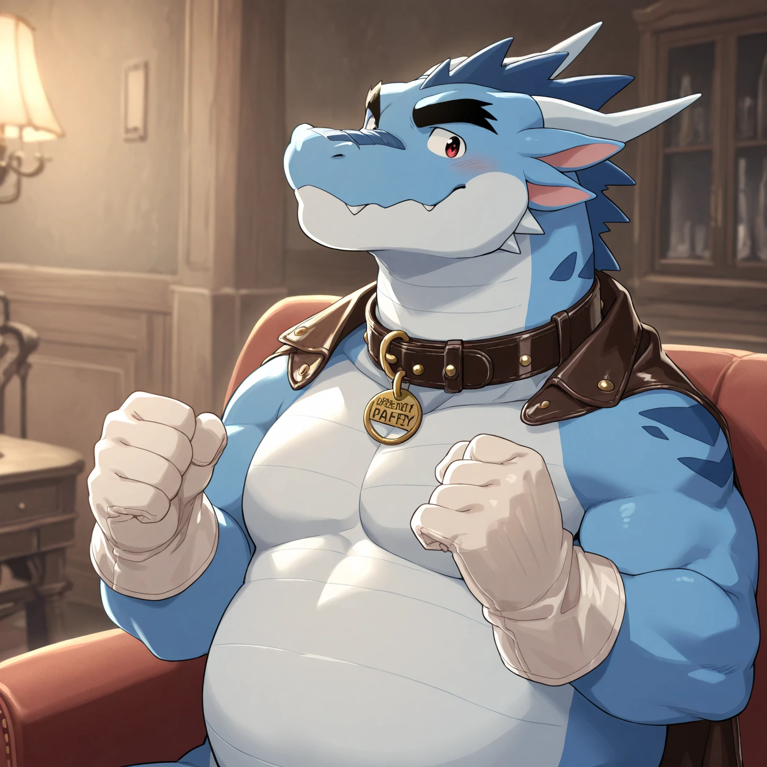 alone, (muscular), (Male human dragon):1.3, Bright scales, (Kamimei):1.3, (Common:1.4) (prayer):1.23, (,Wearing a short white loincloth), exquisite eyes, lizard tail,A pair of dragon horns, A pair of dragon wings, (exquisite eyes,stripe,sharp claws,Cute animal paw,Sticking out tongue,careless person,Liquid spilled all over body,Air leakage in lower body,Fluid leaking from the lower body,Milk spilled all over the floor,glowing eyes):1.1, (in the room:1.35), In the bedroom,Squatting on the bed,dim,be licked,enjoy,obsessed, Face turned red,collar,Submit to,caress,drunk,Smile,enjoy,looking at camera,Submit to,having fun,Detailed background,realistically,realistic hand,8k high dynamic range,(shadow,wide dynamic range,high dynamic range,emphasize:1.2)