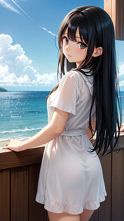 grande , Obra maestra, mejor calidad, high resolution, aakikyo, cabello corto, ingestas de cabello, diadema blanca, pajarita azul, camisa de cuello, chaqueta de sport, chaqueta roja, mangas largas, falda blanca, falda plisada, calcetines negros, tiro de vaquero, de pie, al aire libre, directo, brazos a los costados, sonrisa, boca abierta,