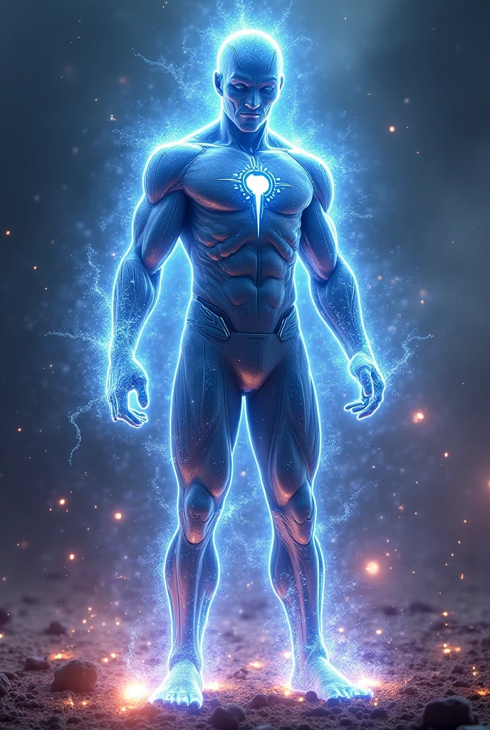 Create a being made of electricity, he is humanoid and dominates electricity, electricity has to be blue