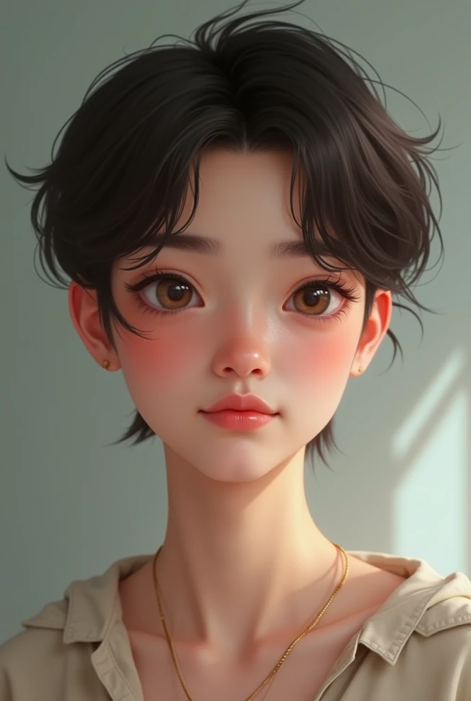 Make a boy brown eyes almomd with upper and lower lip normal with diamond and oval face stright eyebrows 