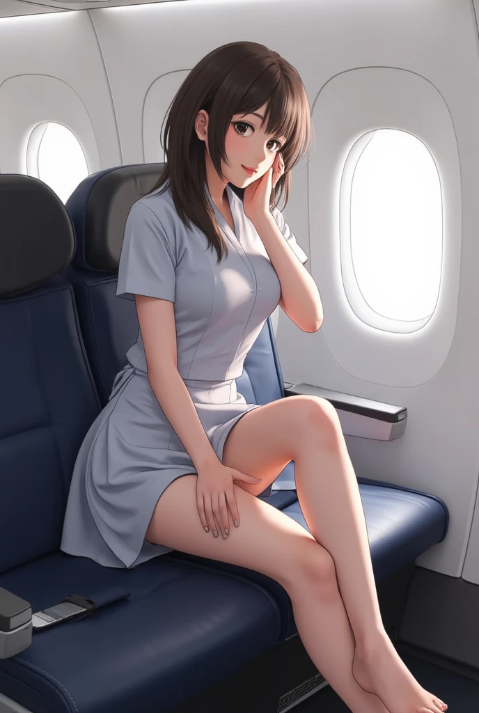 In a small airplane compartment、womanCAGives a massage to a customer,best quality, masterpiece, first-class, inside an airplane, massage, one's own room, Female therapist, Woman massaging man