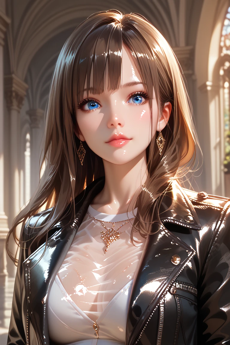 highly detailed, 8k, masterpiece, 1girl, Red tied_hair, dress , crazy_smile, (perfect_face), detailed_background, full_body, bloom,(beautiful lighting:1.3), caustics, dynamic lighting, from_below