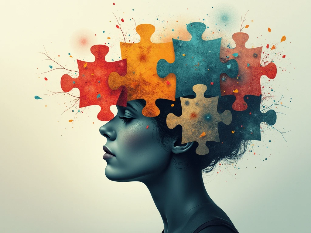 As more pieces fall into place, the puzzle turns into a beautiful picture, representing the transformation of someone's life, Illustration drawing stoicism