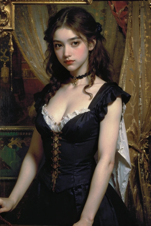 Masterpiece, best quality, hi res, 8k, hi res, 8k,  award winning , (classical realistic Victorian oil painting  style, sharp focus, intricate, detailed illustration, dirty muted colour palette, highly detailed)
(Victorian girl pussy:1.3)