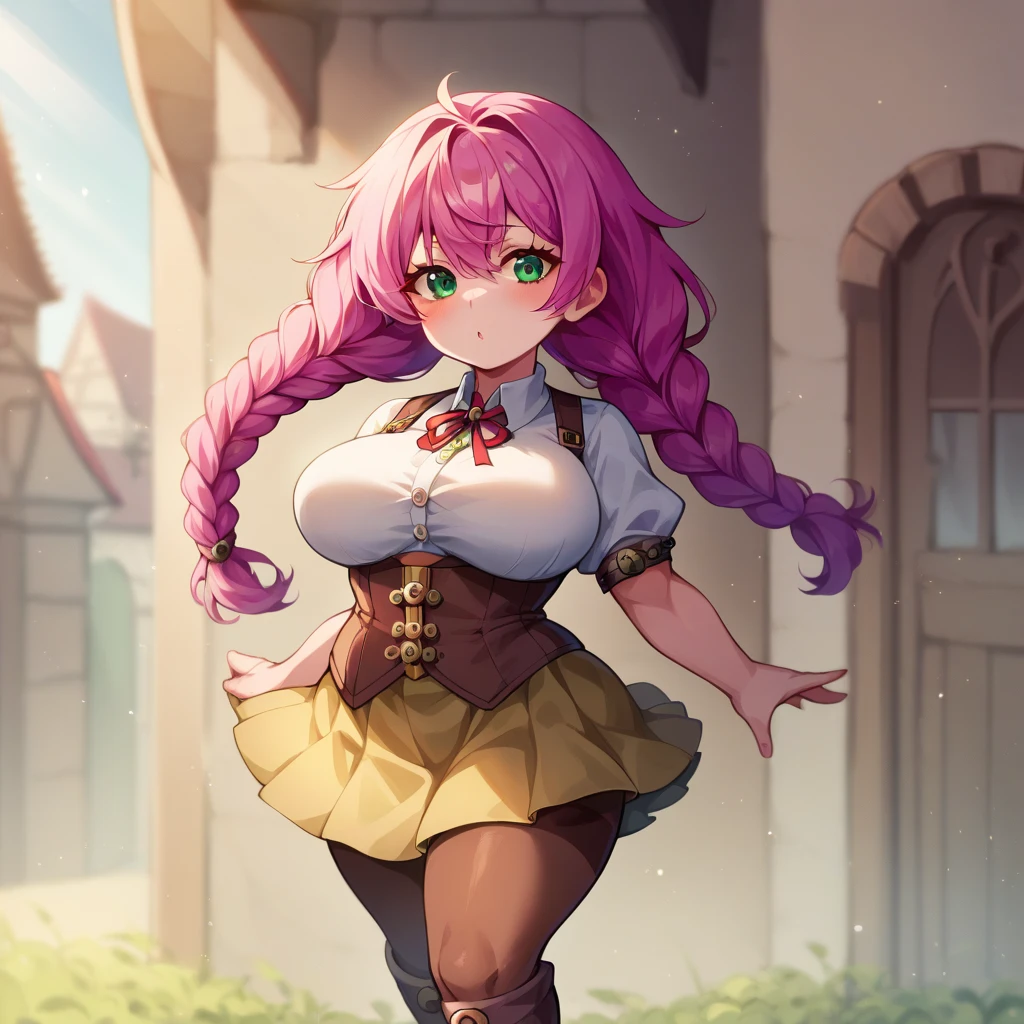 (((1 girl))), big breasts, a beautiful and cute lady, standing, (muscular ass), (thin waist), } ,  full body photo, (((Ichika Amasawa))) , white skin, red ribbons in her hair, (((bright yellow eyes))), good anatomy, perfect hands, (beautiful and perfect feathers and muscular), thin waist, muscular abdomen, black high heel shoes, (holding her breasts), standing, full body photo, (Hair color Magenta), Straight hair, (((twintail hair)) ), (golden yellow eyes), anime, minimalism, anime style, ray tracing, cinematic lighting, glow, JPEG artifacts, bright light, divine rays, backlight, symmetry, panorama , Sony FE, hard drive, Art-Prime, accurate, Anatomically correct, super detail, best quality, hard drive, high, 16k