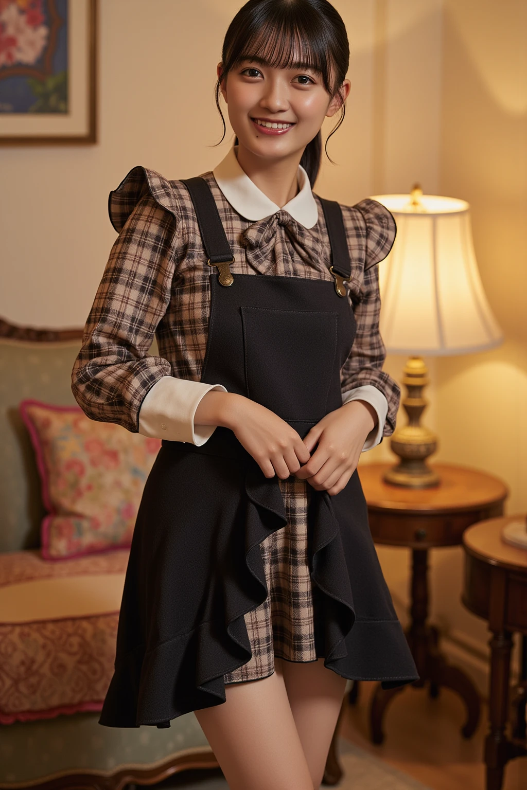 Vera Farmiga dressed in traditional German clothing and a sexy smile.